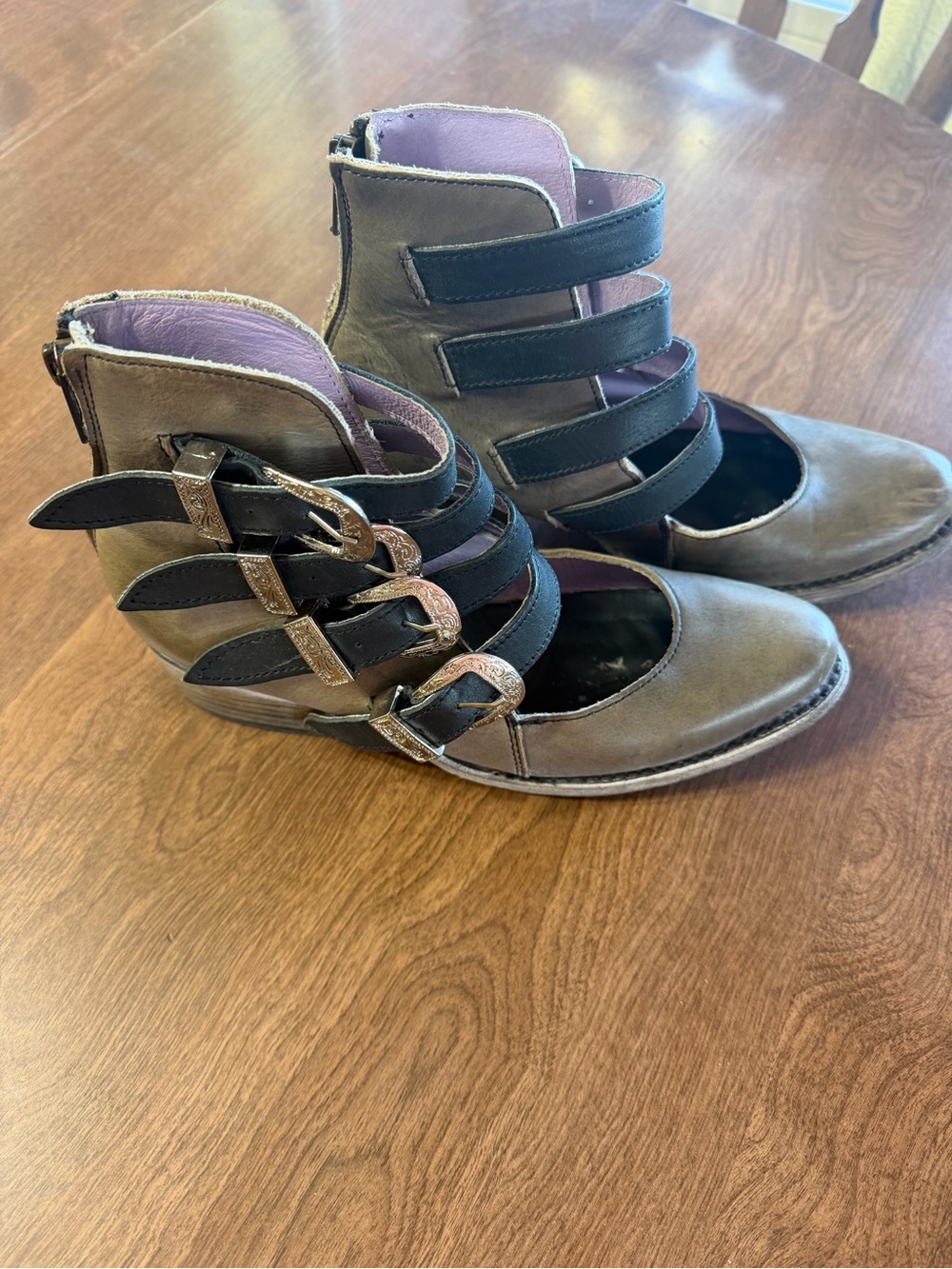 Freebird by Steven Taupe & Black Multi-Strap Buckle Ankle Boots